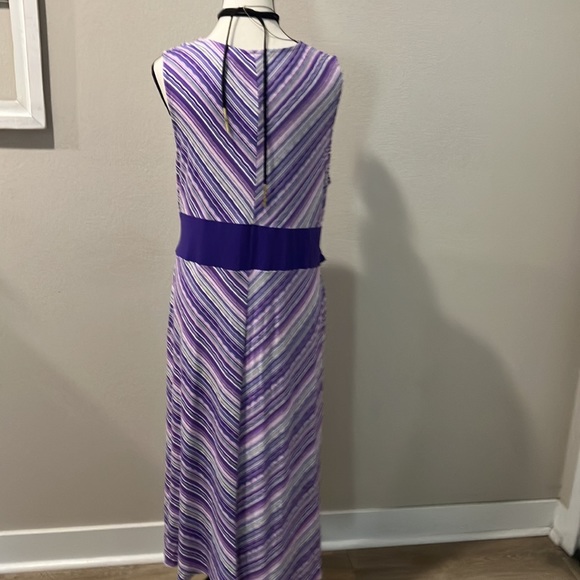Nina Leonard stripped purple’s colors midi sleeveless dress NWOT C1 - Picture 4 of 6